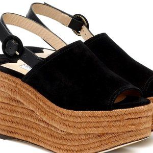 Jimmy Choo Deya 95 Suede Espadrille Wedges in Black Size 38 EU
